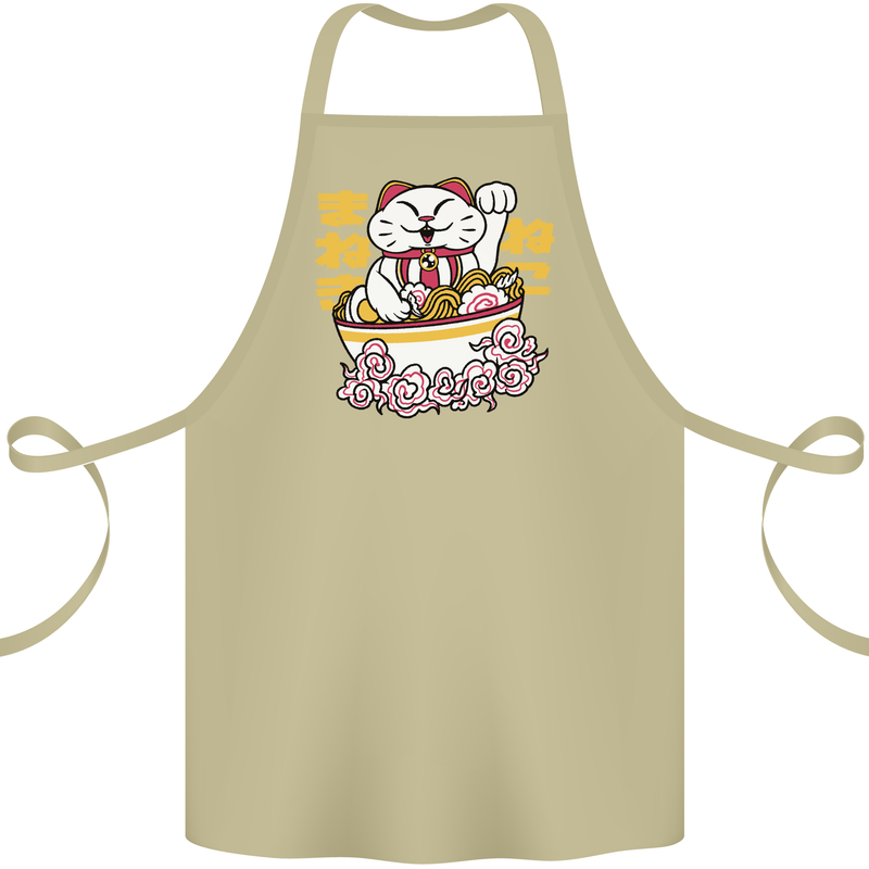 Ramen Lucky Cat Cotton Apron 100% Organic Khaki