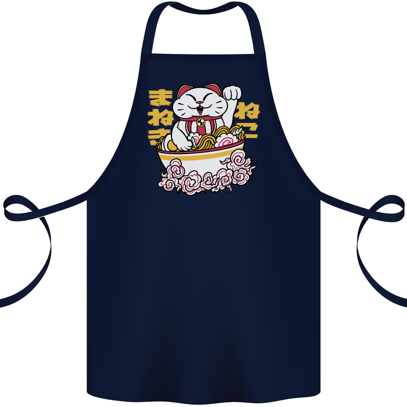 Ramen Lucky Cat Cotton Apron 100% Organic Navy Blue