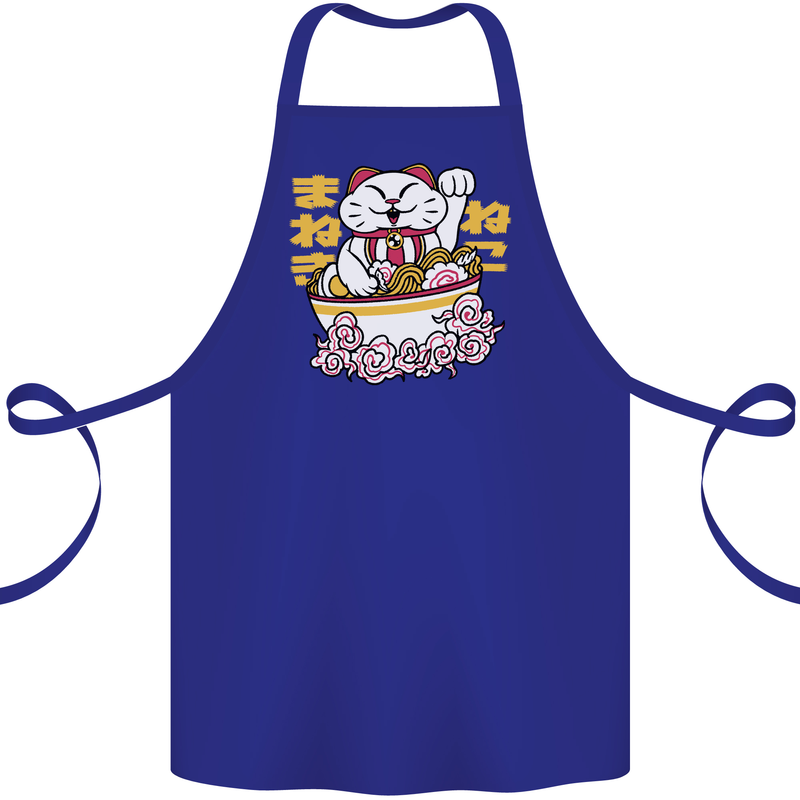 Ramen Lucky Cat Cotton Apron 100% Organic Royal Blue