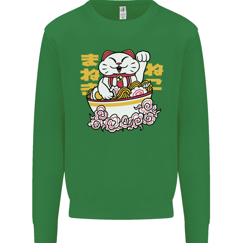 Ramen Lucky Cat Kids Sweatshirt Jumper Irish Green
