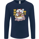 Ramen Lucky Cat Mens Long Sleeve T-Shirt Navy Blue