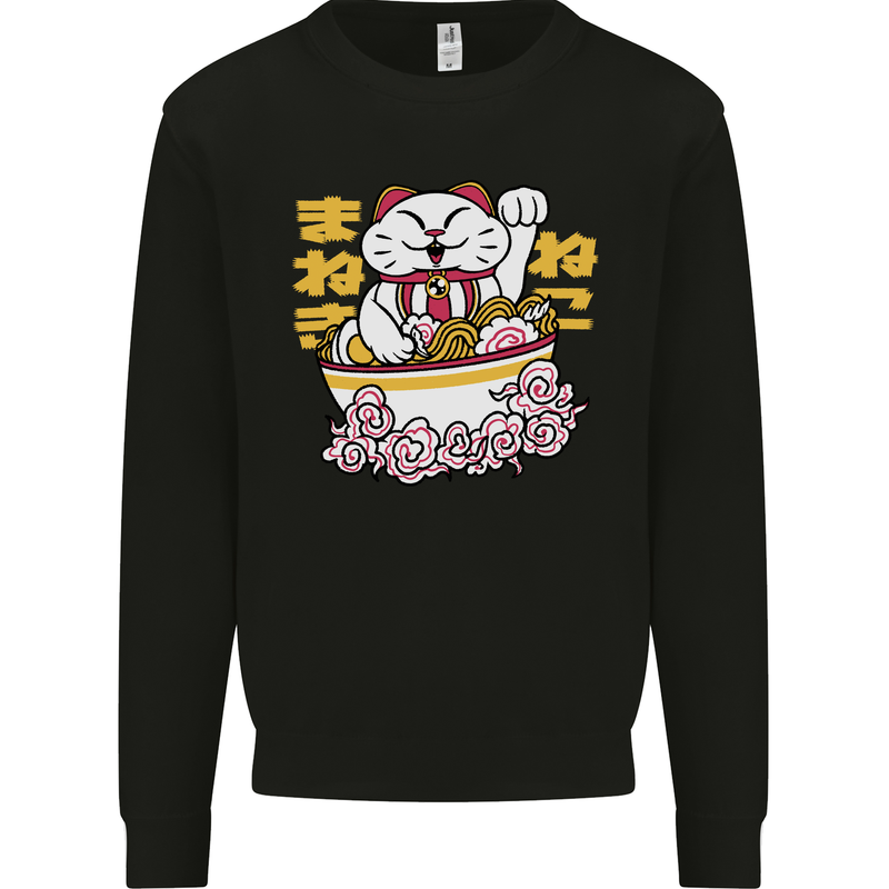 Ramen Lucky Cat Mens Sweatshirt Jumper Black