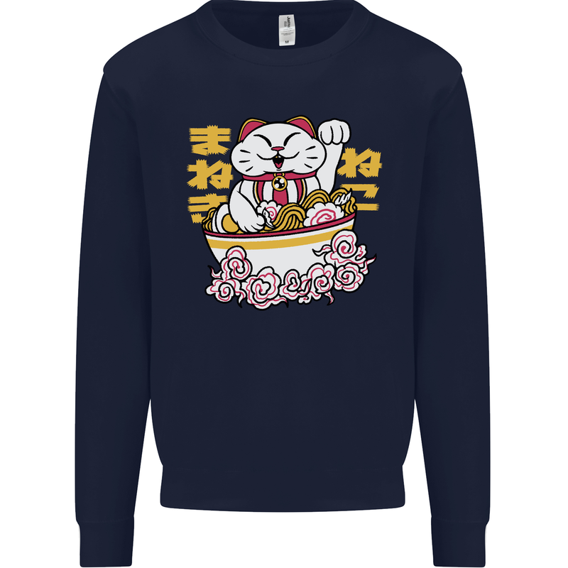 Ramen Lucky Cat Mens Sweatshirt Jumper Navy Blue