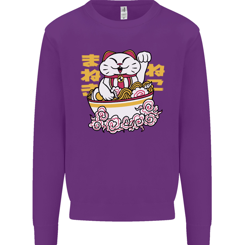 Ramen Lucky Cat Mens Sweatshirt Jumper Purple