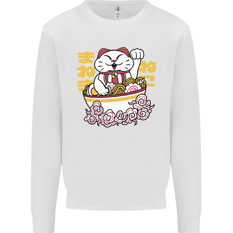 Ramen Lucky Cat Mens Sweatshirt Jumper White
