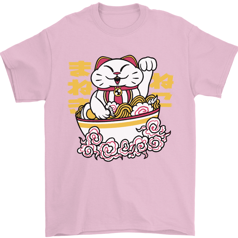 Ramen Lucky Cat Mens T-Shirt Cotton Gildan Light Pink