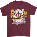Ramen Lucky Cat Mens T-Shirt Cotton Gildan Maroon