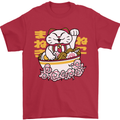 Ramen Lucky Cat Mens T-Shirt Cotton Gildan Red