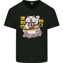 Ramen Lucky Cat Mens V-Neck Cotton T-Shirt Black