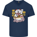 Ramen Lucky Cat Mens V-Neck Cotton T-Shirt Navy Blue