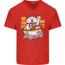 Ramen Lucky Cat Mens V-Neck Cotton T-Shirt Red