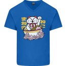 Ramen Lucky Cat Mens V-Neck Cotton T-Shirt Royal Blue
