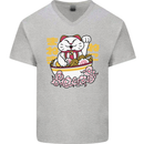 Ramen Lucky Cat Mens V-Neck Cotton T-Shirt Sports Grey