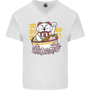 Ramen Lucky Cat Mens V-Neck Cotton T-Shirt White