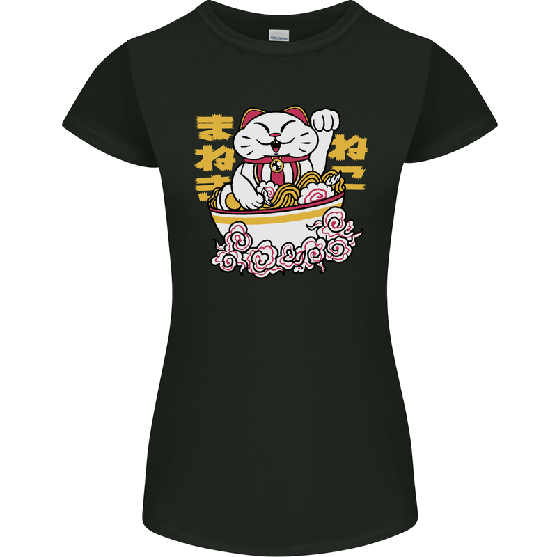Ramen Lucky Cat Womens Petite Cut T-Shirt Black