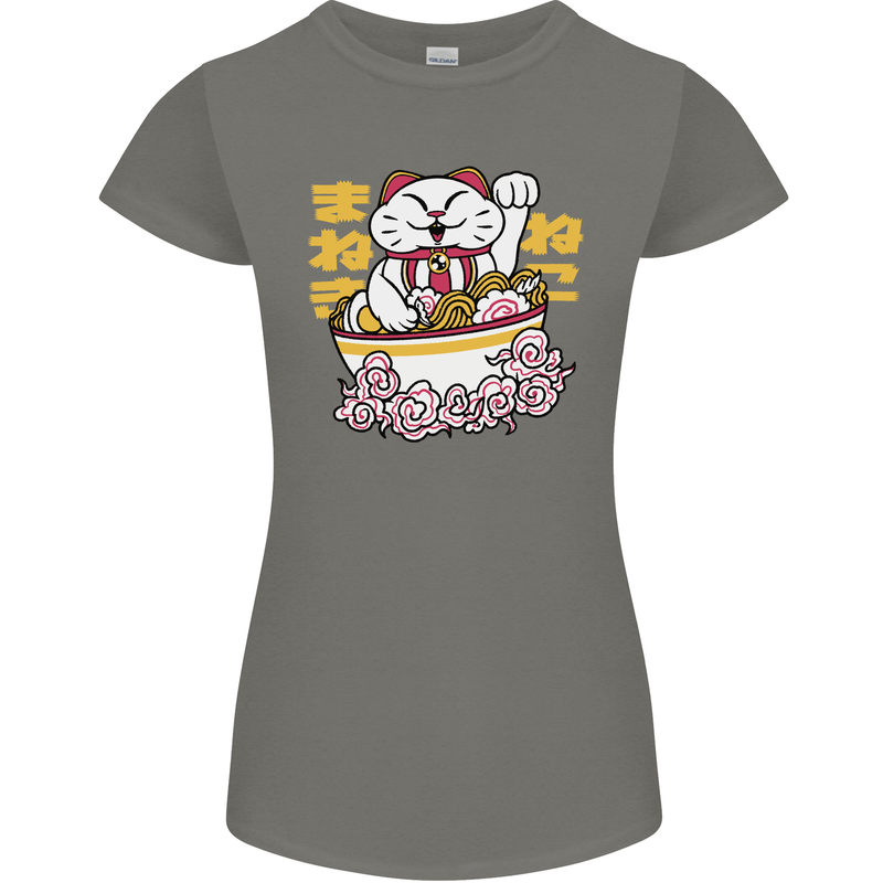 Ramen Lucky Cat Womens Petite Cut T-Shirt Charcoal