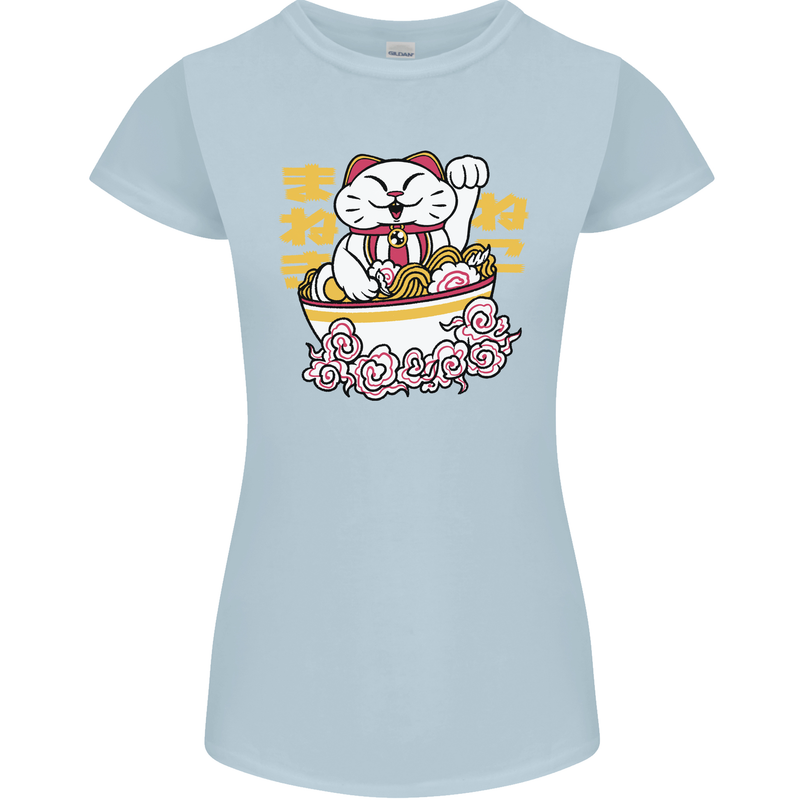 Ramen Lucky Cat Womens Petite Cut T-Shirt Light Blue