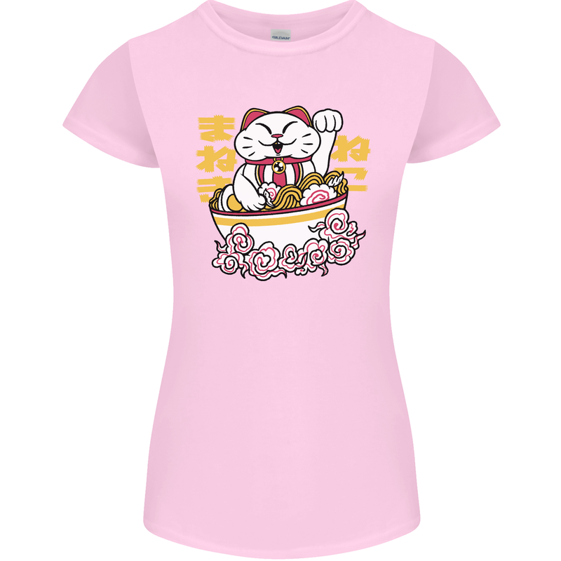 Ramen Lucky Cat Womens Petite Cut T-Shirt Light Pink