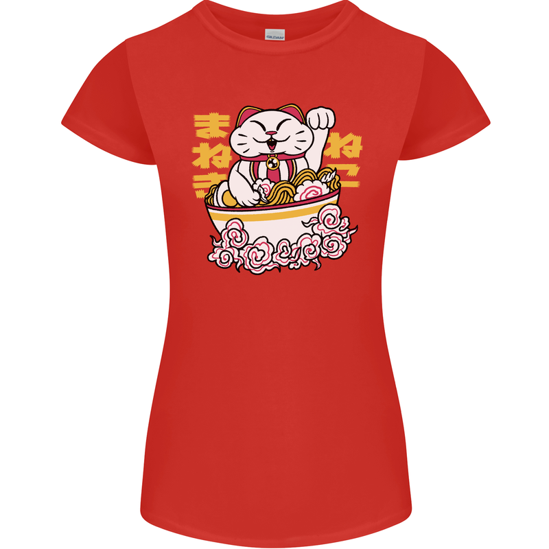 Ramen Lucky Cat Womens Petite Cut T-Shirt Red