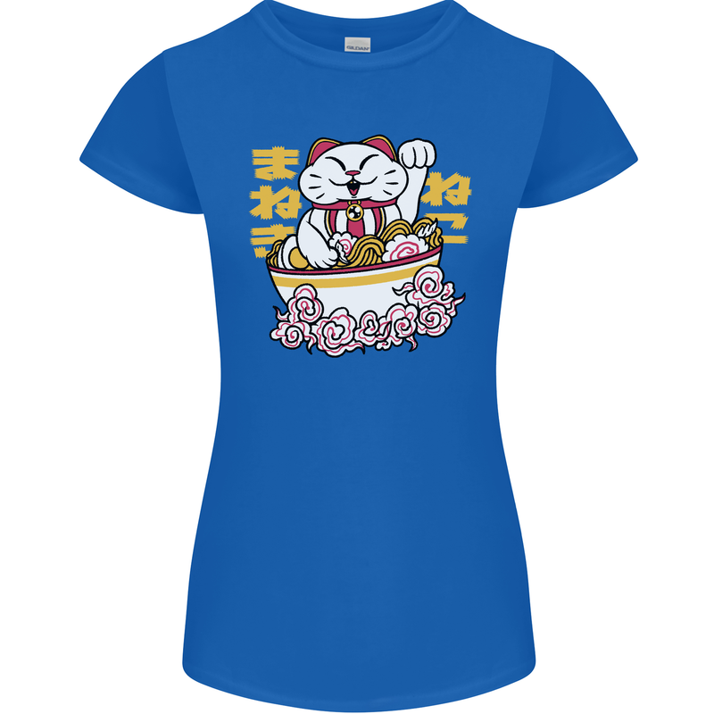 Ramen Lucky Cat Womens Petite Cut T-Shirt Royal Blue