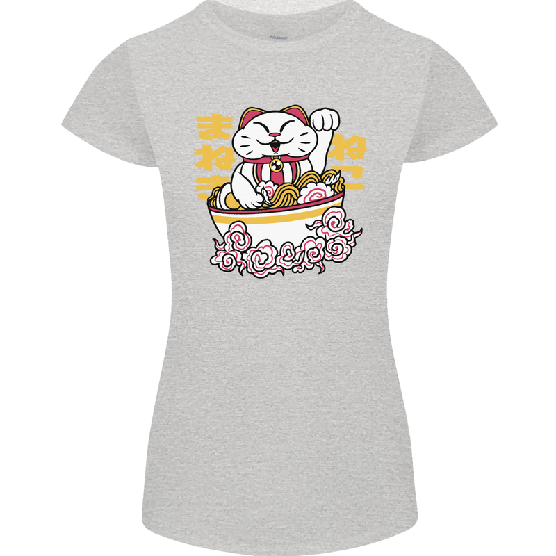 Ramen Lucky Cat Womens Petite Cut T-Shirt Sports Grey