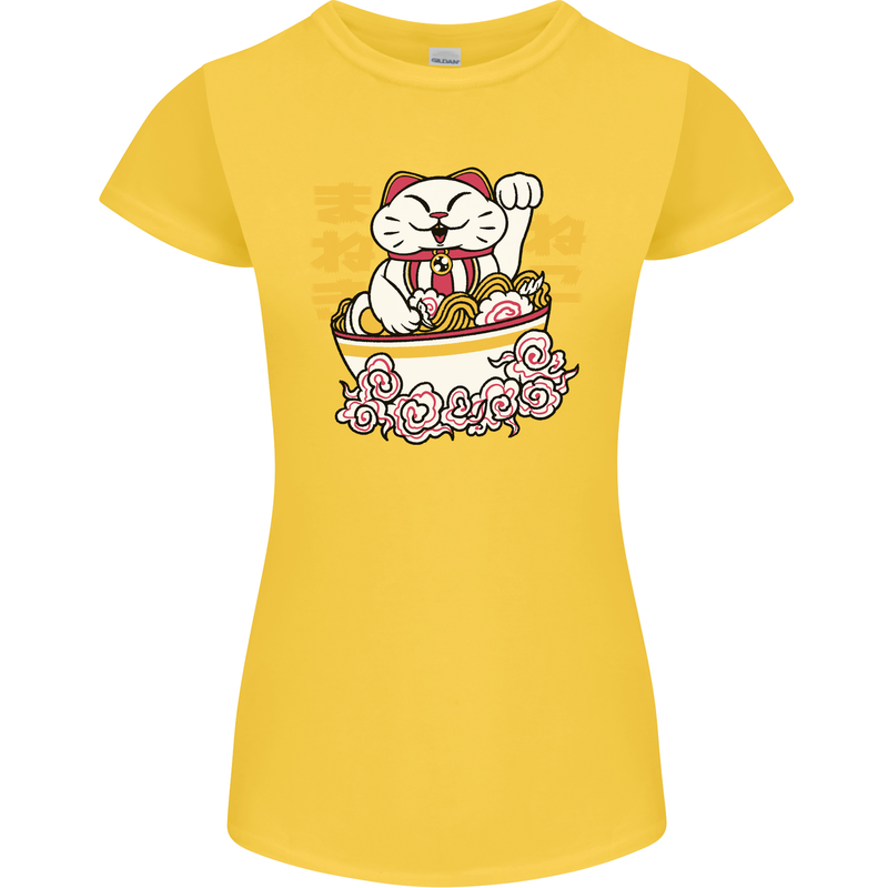 Ramen Lucky Cat Womens Petite Cut T-Shirt Yellow