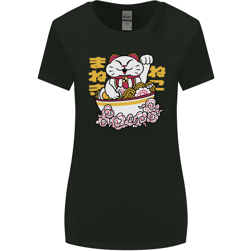 Ramen Lucky Cat Womens Wider Cut T-Shirt Black