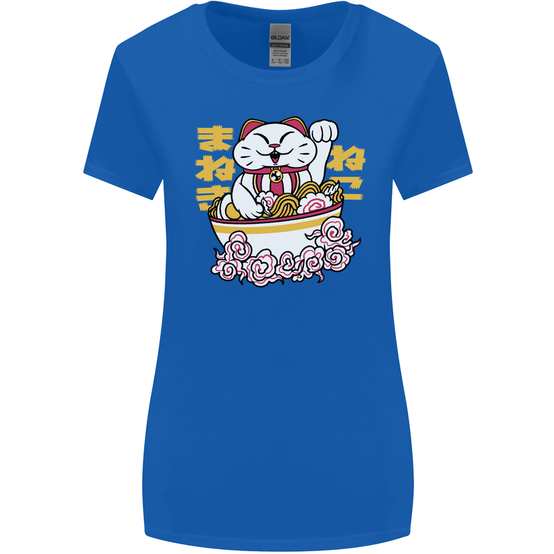 Ramen Lucky Cat Womens Wider Cut T-Shirt Royal Blue