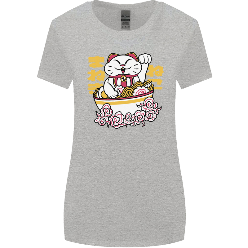 Ramen Lucky Cat Womens Wider Cut T-Shirt Sports Grey