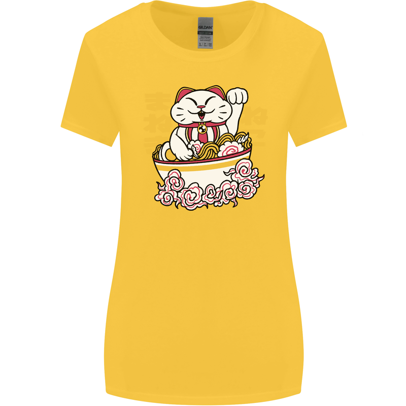 Ramen Lucky Cat Womens Wider Cut T-Shirt Yellow