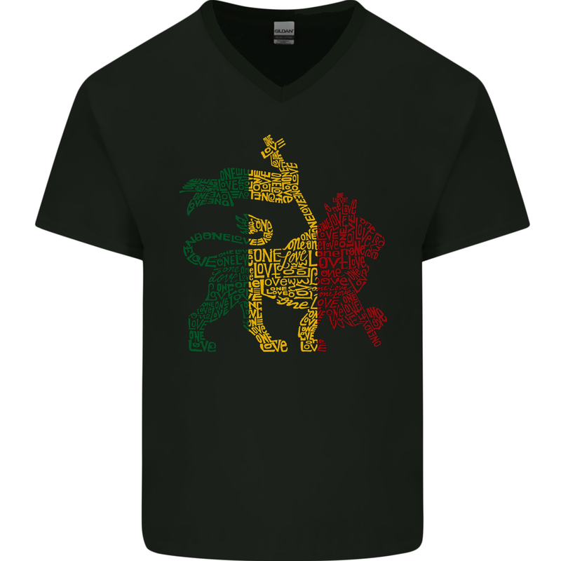 Rasta Lion Jamaica Reggae Music Jamaican Mens V-Neck Cotton T-Shirt Black