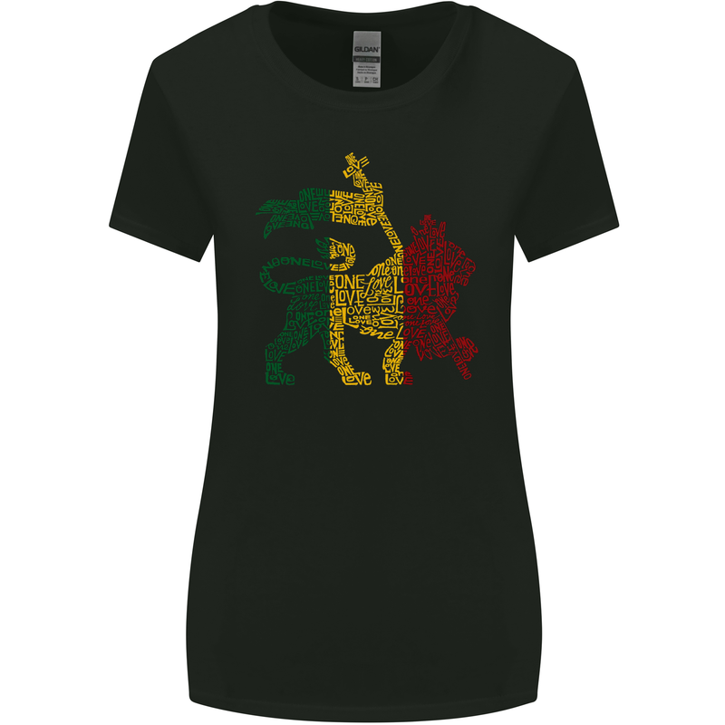 Rasta Lion Jamaica Reggae Music Jamaican Womens Wider Cut T-Shirt Black