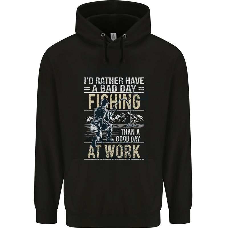 Rather a Bad Day Fishing Funny Fisherman Mens 80% Cotton Hoodie Black