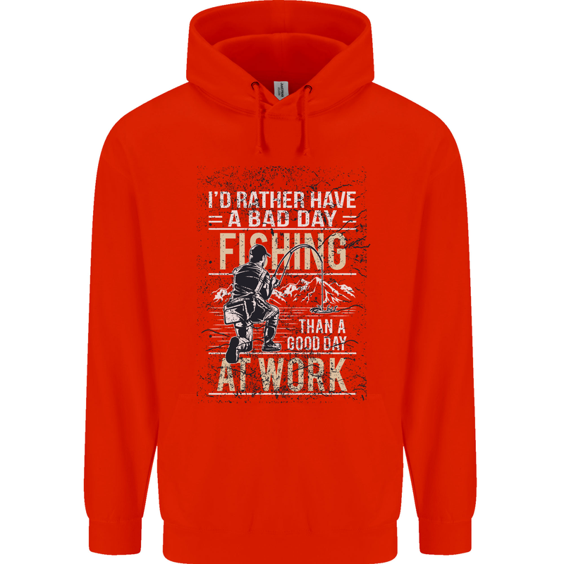 Rather a Bad Day Fishing Funny Fisherman Mens 80% Cotton Hoodie Bright Red