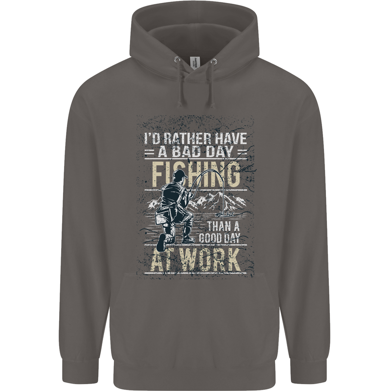 Rather a Bad Day Fishing Funny Fisherman Mens 80% Cotton Hoodie Charcoal