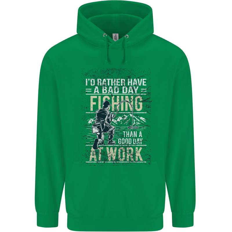 Rather a Bad Day Fishing Funny Fisherman Mens 80% Cotton Hoodie Irish Green