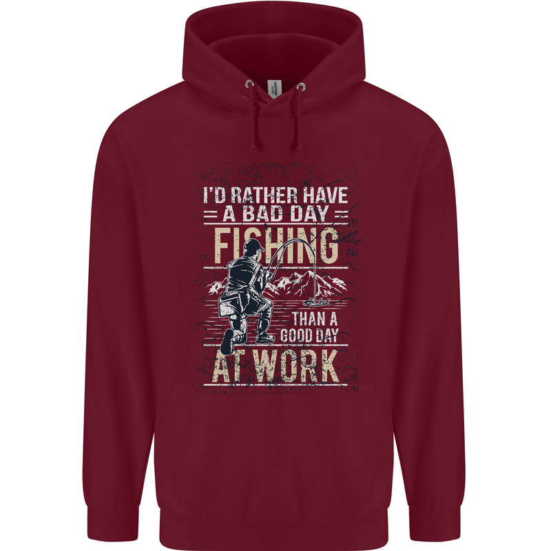 Rather a Bad Day Fishing Funny Fisherman Mens 80% Cotton Hoodie Maroon
