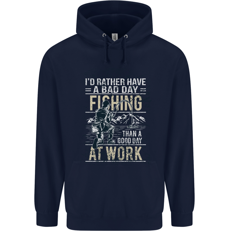 Rather a Bad Day Fishing Funny Fisherman Mens 80% Cotton Hoodie Navy Blue