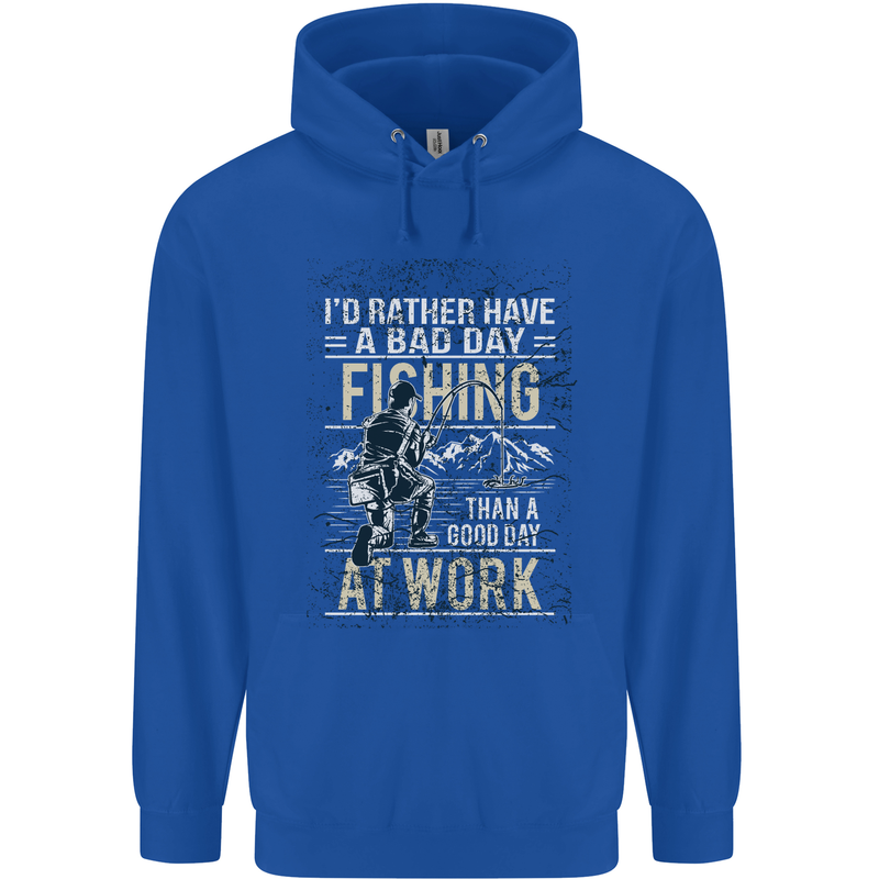 Rather a Bad Day Fishing Funny Fisherman Mens 80% Cotton Hoodie Royal Blue