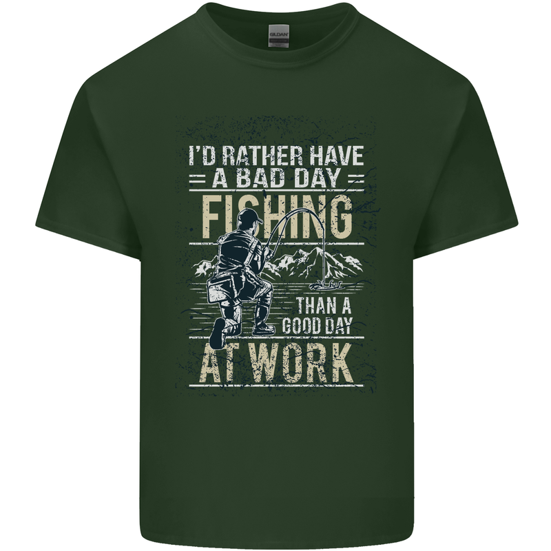 Rather a Bad Day Fishing Funny Fisherman Mens Cotton T-Shirt Tee Top Forest Green