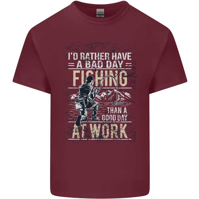 Rather a Bad Day Fishing Funny Fisherman Mens Cotton T-Shirt Tee Top Maroon