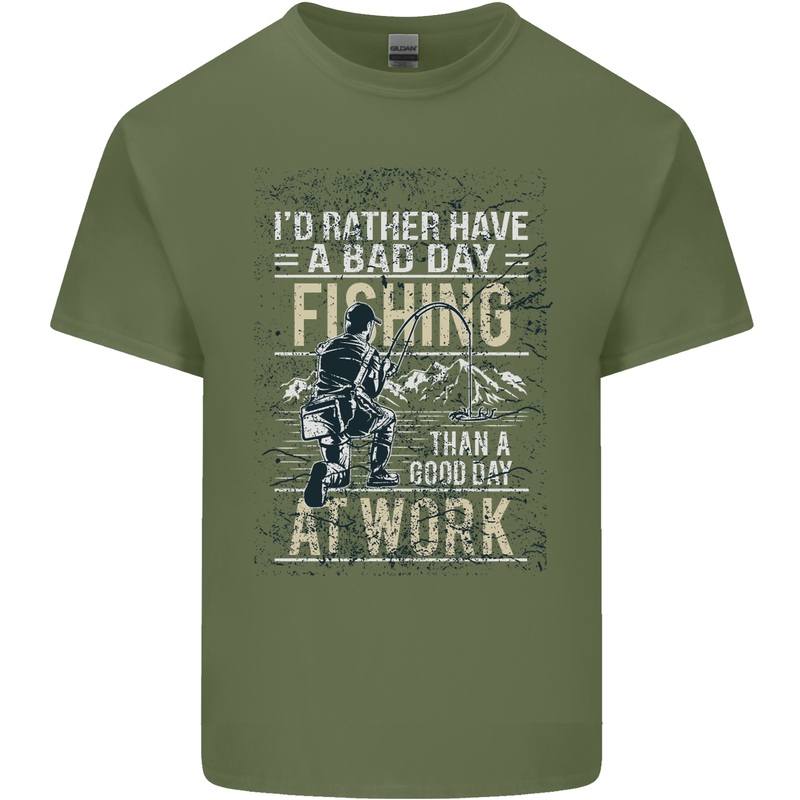 Rather a Bad Day Fishing Funny Fisherman Mens Cotton T-Shirt Tee Top Military Green