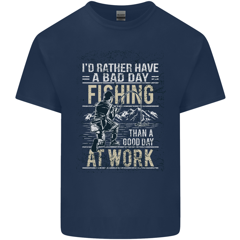 Rather a Bad Day Fishing Funny Fisherman Mens Cotton T-Shirt Tee Top Navy Blue