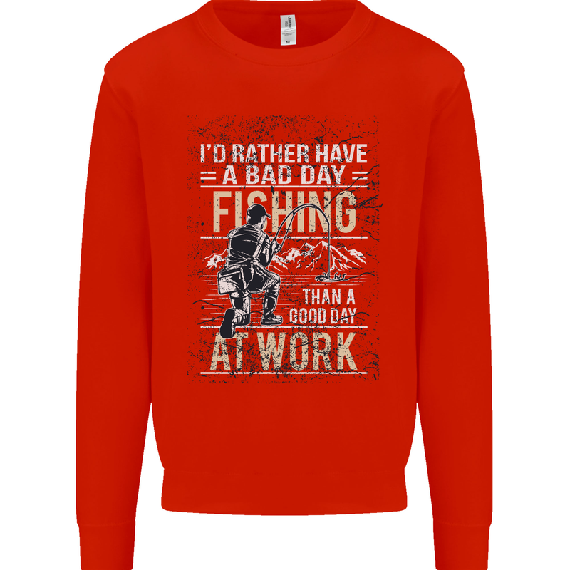 Rather a Bad Day Fishing Funny Fisherman Mens Sweatshirt Jumper Bright Red