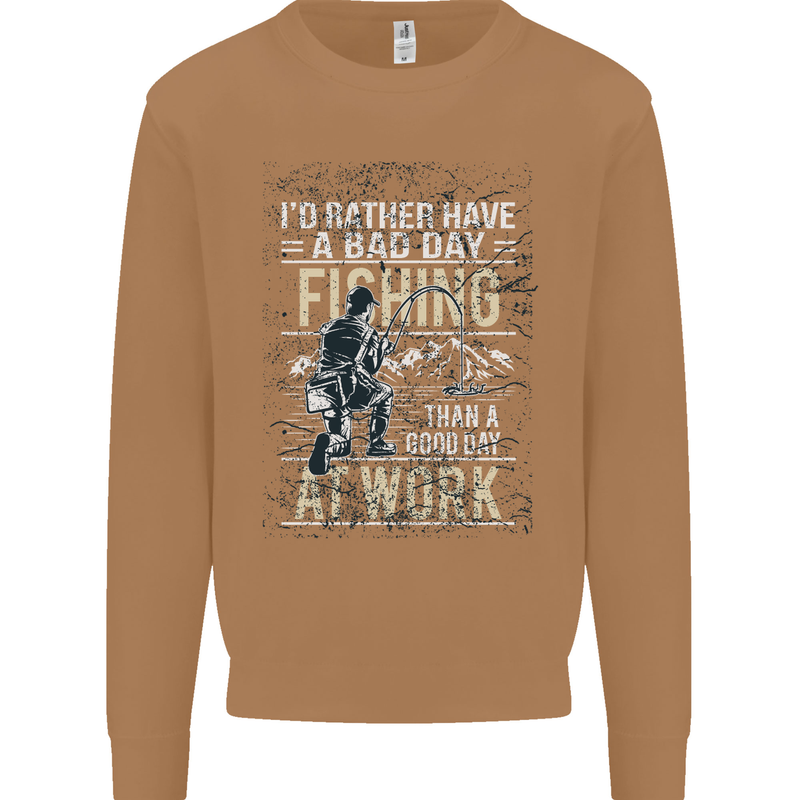 Rather a Bad Day Fishing Funny Fisherman Mens Sweatshirt Jumper Caramel Latte