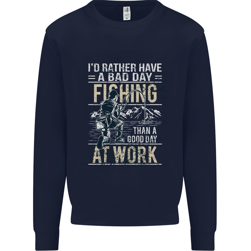 Rather a Bad Day Fishing Funny Fisherman Mens Sweatshirt Jumper Navy Blue