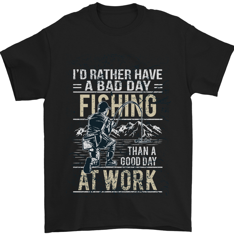 Rather a Bad Day Fishing Funny Fisherman Mens T-Shirt Cotton Gildan Black
