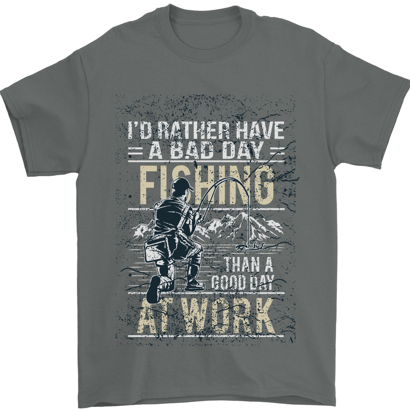 Rather a Bad Day Fishing Funny Fisherman Mens T-Shirt Cotton Gildan Charcoal