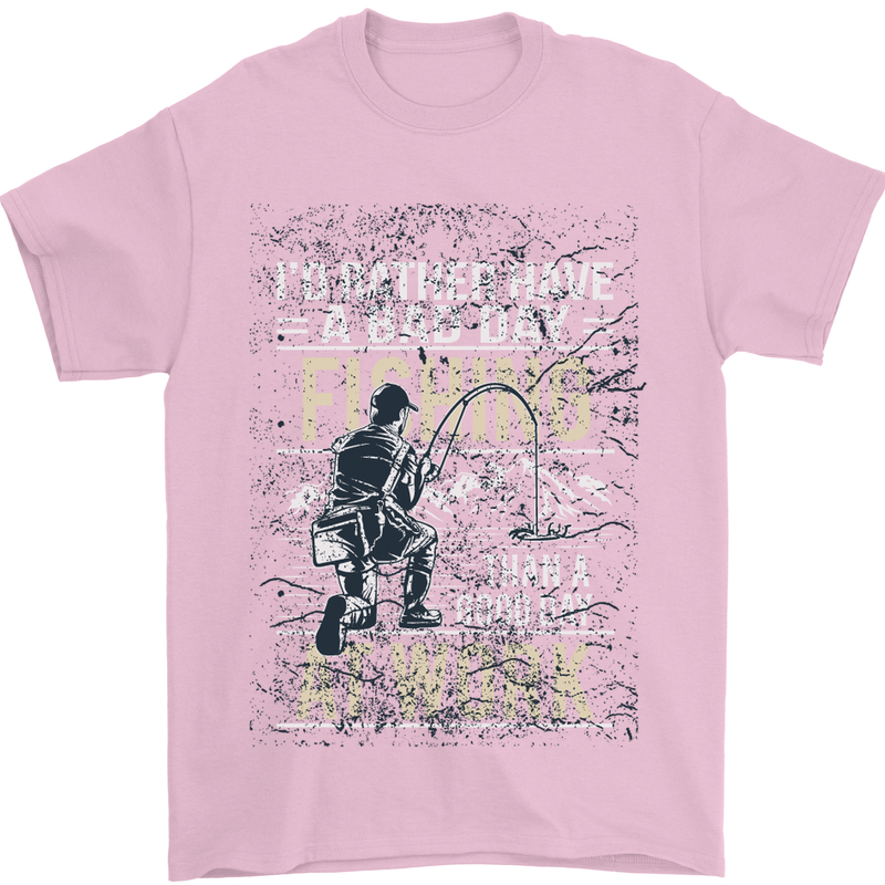 Rather a Bad Day Fishing Funny Fisherman Mens T-Shirt Cotton Gildan Light Pink