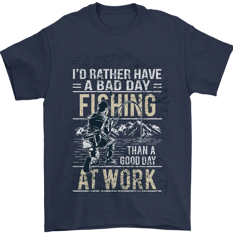 Rather a Bad Day Fishing Funny Fisherman Mens T-Shirt Cotton Gildan Navy Blue